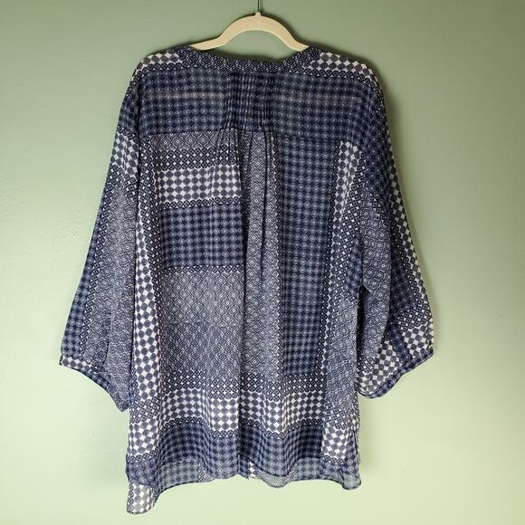 NYDJ Womens Lilibet Button Up Long Sleeve Blouse Medallion Medley Blue Size 3X - Picture 2 of 8